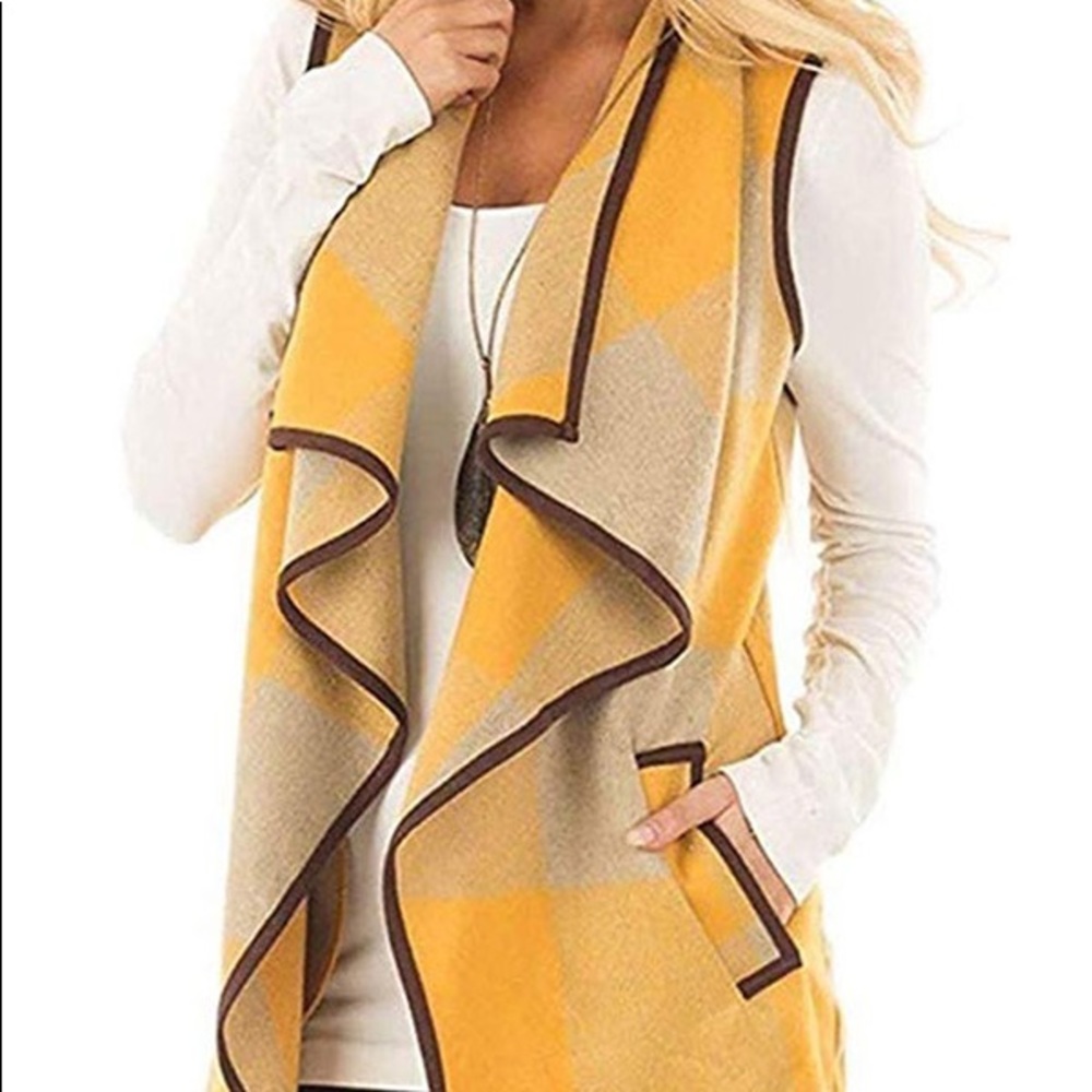 Plaid lapel collar fall sweater/vest